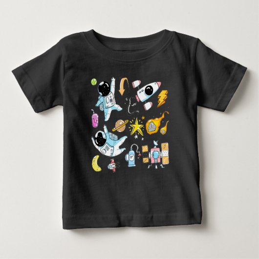 T-shirt Pour Bébé De mignons astronautes aux Doodles spatiaux (Devant)