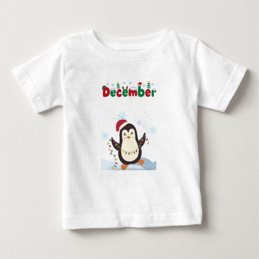 T-shirt Pour Bébé Décembre- Happy Penguin - Baby Tee (Devant)