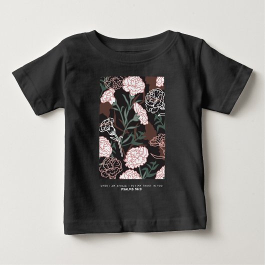 T-shirt Pour Bébé Délicates oeillets roses avec fleurs Feuilles vert (Devant)