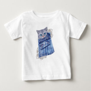 T-shirt Pour Bébé Denim Jean poches, chatons et dentelle