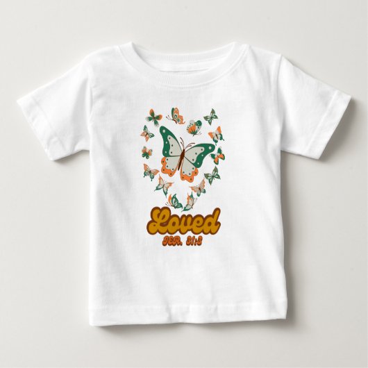 T-shirt Pour Bébé Design papillon vert inspiré de Jeremiah 31:3 (Devant)
