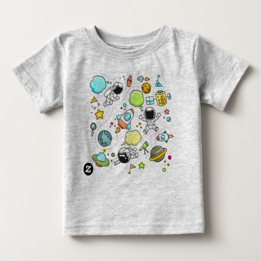 T-shirt Pour Bébé dessin animé,Heather Grey,[nuage, fusée, astronaut (Devant)