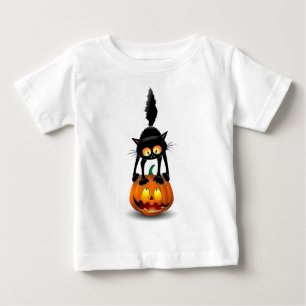 T-shirt Pour Bébé Dessin d'Halloween au chat effrayé sur Citrouille
