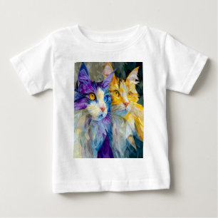 T-shirt Pour Bébé Deux chats violets et jaunes