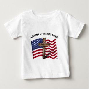 T-shirt Pour Bébé DIEU BÉNISSE MA FAMILLE MILITAIRE croix robuste, d