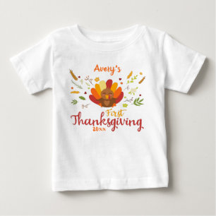 T-shirt Pour Bébé Dinde illustrée de première Thanksgiving