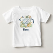 T-shirt Pour Bébé Dinosaur Boy Blue Green Nom 1er anniversaire (Devant)
