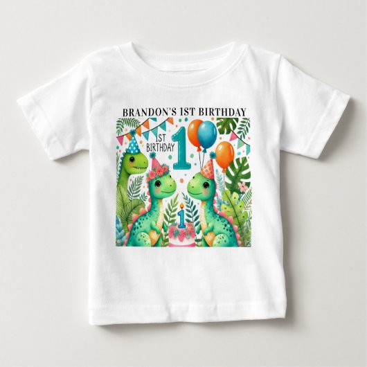 T-shirt Pour Bébé Dinosaur Dino 1ère fête d'anniversaire (Devant)