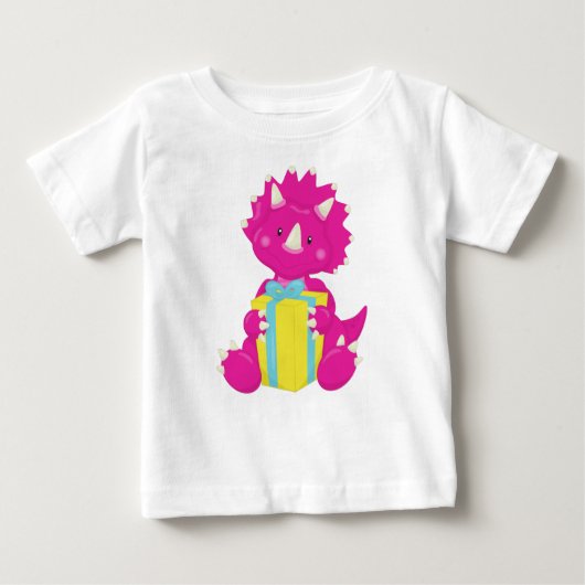 T-shirt Pour Bébé Dinosaure d'anniversaire, Dinosaure rose, Dinosaur (Devant)