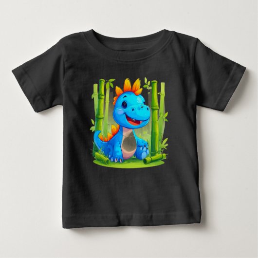 T-shirt Pour Bébé Dinosaure de dessin en forêt de Bambou (Devant)