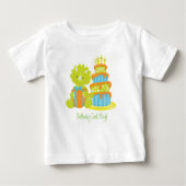 T-shirt Pour Bébé Dinosaure de Triceratops de bébé et gâteau (Devant)