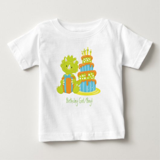 T-shirt Pour Bébé Dinosaure de Triceratops de bébé et gâteau (Devant)