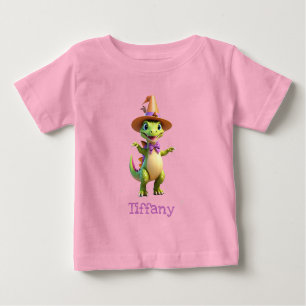 T-shirt Pour Bébé Dinosaure magicien vert mignon