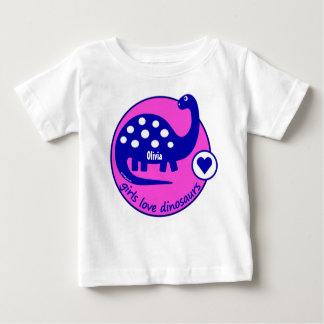 T-shirt Pour Bébé Dinosaure rose lumineux personnalisable mignon