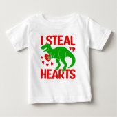 T-shirt Pour Bébé Dinosaure Vert Valentine I Voler Coeurs (Devant)