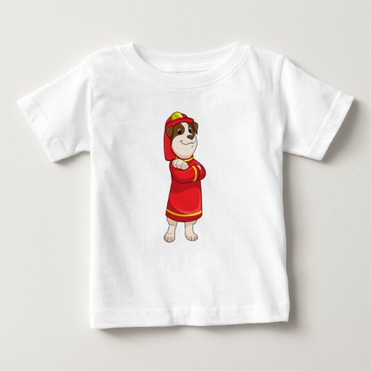 T-shirt Pour Bébé Dog as Firefighter with Helmet (Devant)