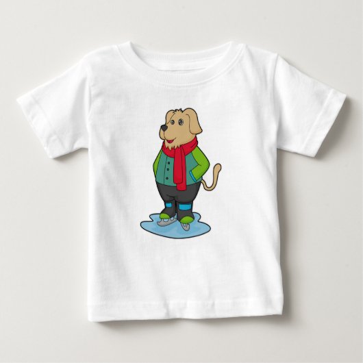 T-shirt Pour Bébé Dog at Ice skating with Ice skates (Devant)