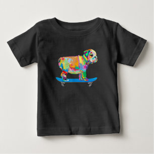 T-shirt Pour Bébé Dog Colorful Cool Bulldog Puppy Skate