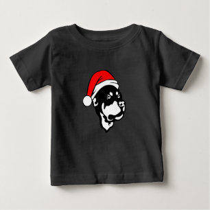 T-shirt Pour Bébé Doigt Rottweiler portant le chapeau de Noël rouge
