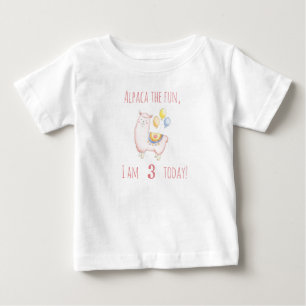 T-shirt Pour Bébé Douce Alpaca avec Ballon Teint Rose pour l'anniver