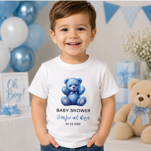 T-shirt Pour Bébé Douce Ourson Bleu Vintage Fête de Naissance de Béb
