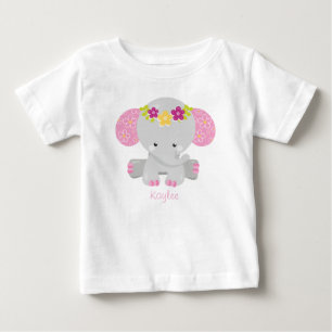 T-shirt Pour Bébé Douce Safari Éléphant Floral avec personnalisation