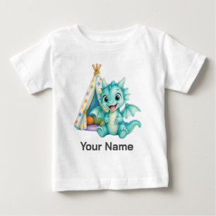 T-shirt Pour Bébé Dragon de bébé aqua personnalisé jouant avec la te