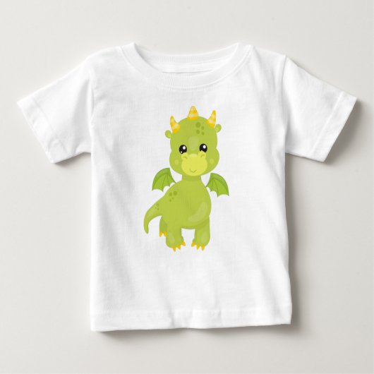 T-shirt Pour Bébé Dragon mignon, Petit Dragon, Dragon Vert, Magie (Devant)