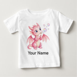T-shirt Pour Bébé Dragon Rose Personnalisé Bébé Soufflant des Bulles