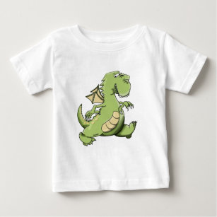 T-shirt Pour Bébé Dragon vert caricature marchant sur ses pieds