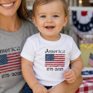 T-shirt Pour Bébé Drapeau américain 1776 à 2026 Enfants 250e Anniver