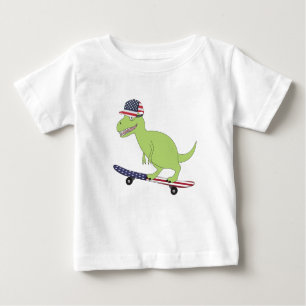 T-shirt Pour Bébé Drapeau américain Dinosaure Skate