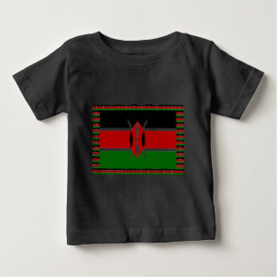 T-shirt Pour Bébé Drapeau du Kenya : avec cadre de drapeau miniature