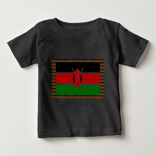 T-shirt Pour Bébé Drapeau du Kenya : avec cadre de drapeau miniature (Devant)