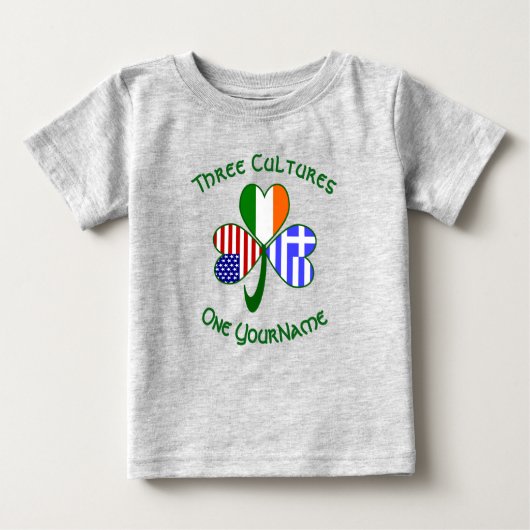 T-shirt Pour Bébé Drapeaux américains grecs Shamrocks Votre nom (Devant)