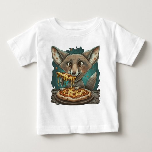 T-shirt Pour Bébé Drôle coyote manger pizza (Devant)