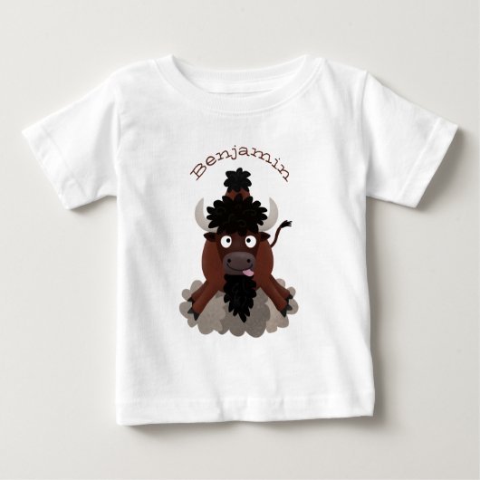 T-shirt Pour Bébé Drôle dessin animé de bison de buffle (Devant)