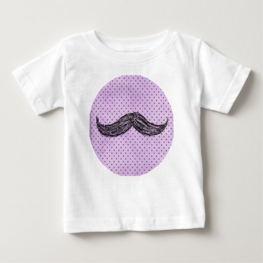 T-shirt Pour Bébé Drôle Moustache Dessin Avec Pois Violets (Devant)