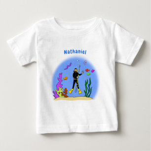 T-shirt Pour Bébé Drôle plongeur et poisson mer créatures dessin ani