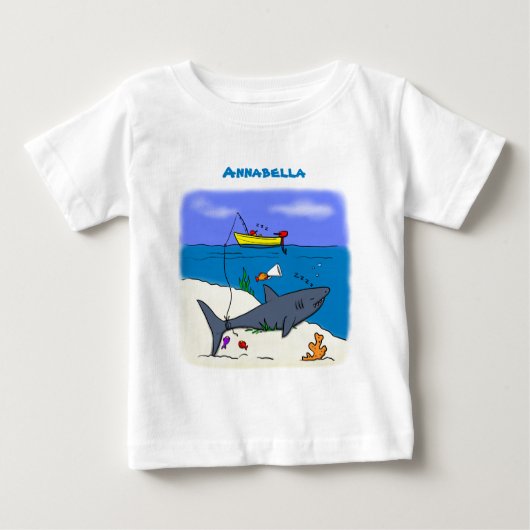 T-shirt Pour Bébé Drôle requin couché et dessin animé de pêche (Devant)