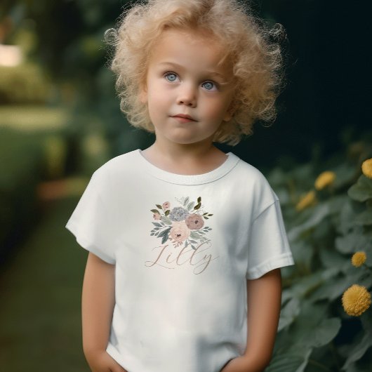 T-shirt Pour Bébé Dusky Rose Floral Whimsical Script mignon