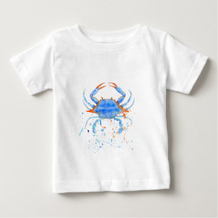 T-shirt Pour Bébé Éclaboussure de peinture de crabe bleu d'aquarelle