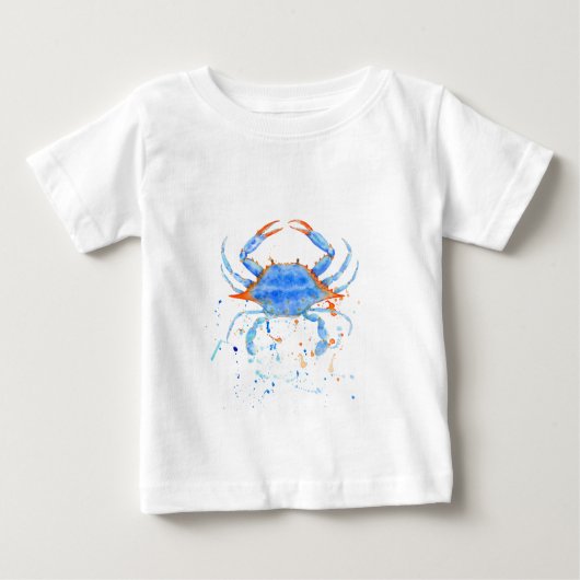 T-shirt Pour Bébé Éclaboussure de peinture de crabe bleu d'aquarelle (Devant)