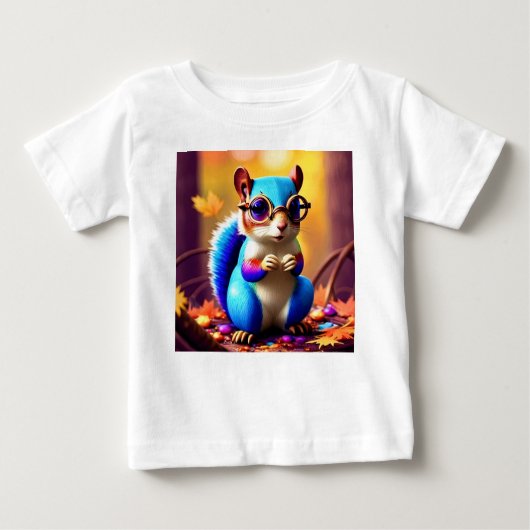 T-shirt Pour Bébé Écureuil bleu mignon avec lunettes (Devant)