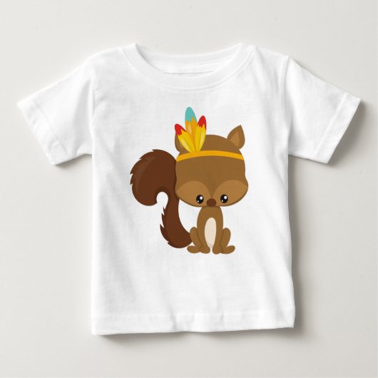 T-shirt Pour Bébé Écureuil d'action de grâces, Écureuil Brown, Plume (Devant)