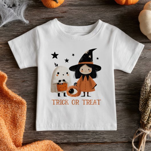 T-shirt Pour Bébé Éffrayant sorcière et fantôme Trick ou traiter Hal