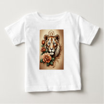 Élégance sauvage : Lionesse & Tatouage Rose T-Sh i
