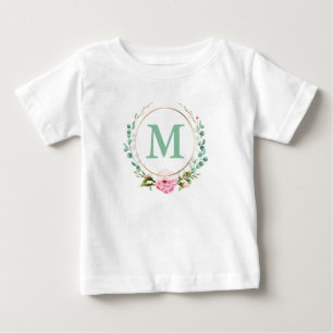 T-shirt Pour Bébé Élégant monogramme floral rose rose