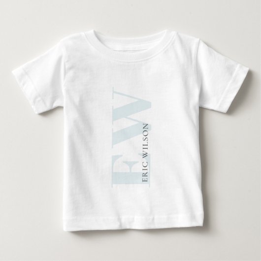 T-shirt Pour Bébé Élégant Simple Minimal Blue Boys Nom Monogramme (Devant)