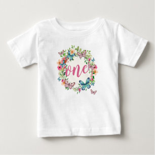 T-shirt Pour Bébé Élégante première année de florale Wreath   Ruffle